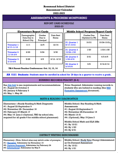 2022-2023 Assessment Calendar